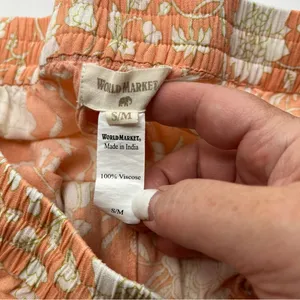World Market Peach Green Floral Print Pajama Pants Womens Size‎ Small Pull On thumbnail 3