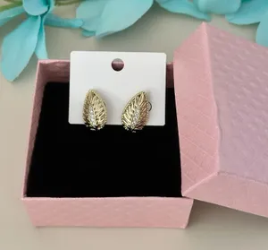 14K Gold Plated High Quality Women's Earring Stud Leaf Cubic Zirconia thumbnail 1