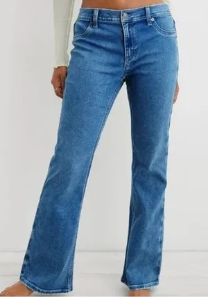 Aerie Pull On Baby Flare Jeans Size Large Medium Blue Stretch Retro Boho 90s thumbnail 1