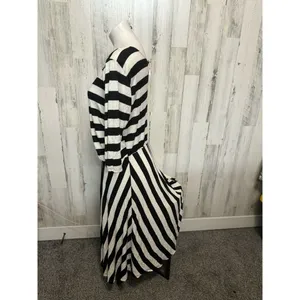 Black White Striped High Low Midi Dress Womens 2XL 3/4 Sleeve Jersey Knit Casual thumbnail 3