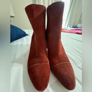 Able Rust Suede High Block Heel Ankle Booties Brown Size 9.5 thumbnail 7