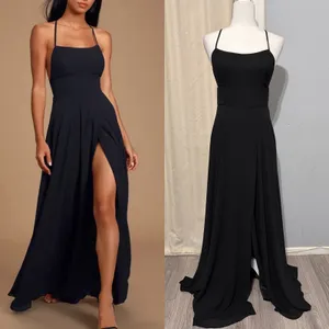 Lulus Black Sparkly Chiffon Maxi Dress Small Square Neck Open Back Side Slit thumbnail 2