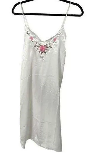Vintage White Pink Floral Detail Spaghetti Strap Long Nightgown thumbnail 1