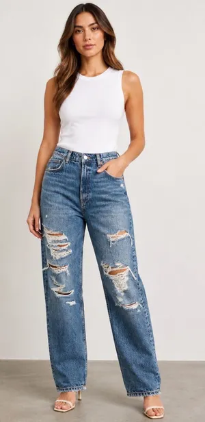 ZARA Women’s Distressed Ripped Straight Leg Jeans Size 12 thumbnail 1