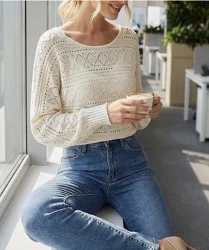 Evaless Crochet Boat Neck Long Sleeve Women’s Sweater Size S New With Tags thumbnail 1