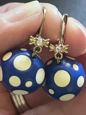 Betsey Johnson Blue White Polka Dot Ball Drop Earrings thumbnail 1