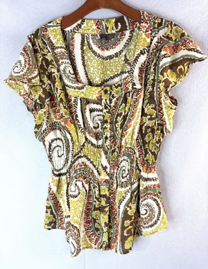 Sere Nade XL Workwear Paisley Women's Button Down Front Blouse Top thumbnail 1
