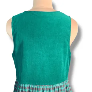 Vintage‎ 80s Susan Bristol Forrest Green Plaid Corduroy Jumper Dress Embroidery thumbnail 4