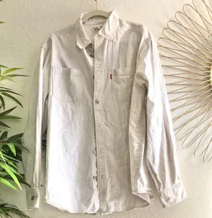 Levi's cream beige white button up down shirt Shacket jacket long sleeve thumbnail 2