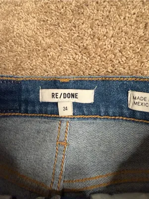 RE/DONE Originals Straight Leg Jeans Medium‎ Wash Distressed Knee Denim Size 24 thumbnail 2