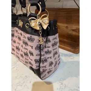 Vintage Juicy Couture Large Daydreamer Tote Bag brown pink crown pattern bow thumbnail 3
