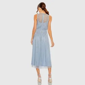 MAC DUGGAL 9222 Blue High Neck Sleeveless Embellished A Line Cocktail Dress thumbnail 5