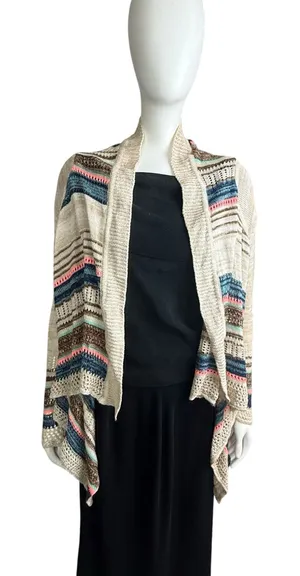 Love on a Hanger Striped Open Front Waterfall Cardigan Sweater Size Medium thumbnail 1