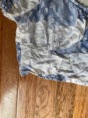blue and white floral Hollister patchwork crop smocked top thumbnail 5