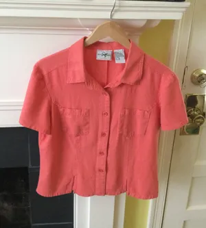 Vintage Studio Ease Linen Blend Button Up Short Sleeve Top Coral Pink - Sz 10 thumbnail 1