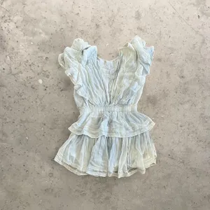 love shack fancy white & light blue flowy boho ruffly mini dress thumbnail 2