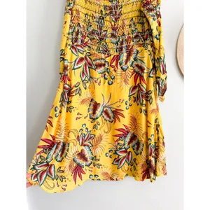 FARM Rio x Anthropologie | Bria Off Shoulder Smocked Dress Tropical Yellow | M thumbnail 5