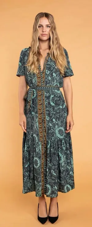 RAGA Stefna Maxi Dress‎ Green Size Small Printed Boho thumbnail 1