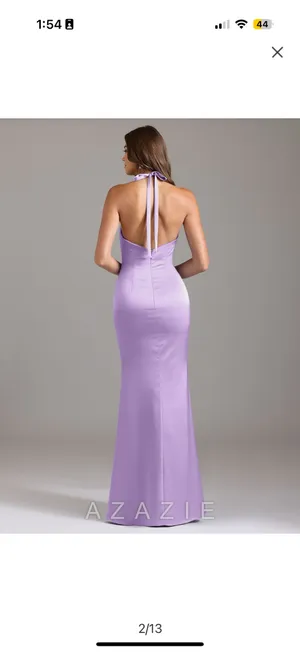 Lilac Satin Halter Bridesmaid Dress thumbnail 2