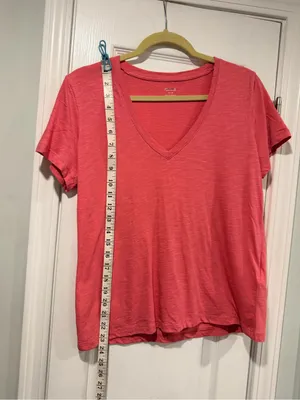 NWOT Madewell Size M Pink V Neck Short Sleeve Lightweight Slub Cotton Top thumbnail 3