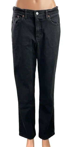 Abercrombie & Fitch 90s Straight Black Mid Rise Straight Denim Jeans Pants Sz 28 thumbnail 1