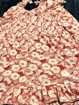 Free People Floral Red and Cream Ruffled Dress thumbnail 1