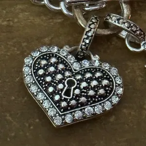Chunky silver tone heart and skeleton key charm toggle bracelet thumbnail 2