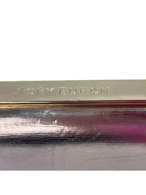 Tory Burch Gold Metallic Leather Cosmetic Case 7" X 3" Rectangular Design 2s thumbnail 4