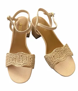 NWOB J.CREW FACTORY Woven Raffia Heeled Sandals Cream 6 thumbnail 1
