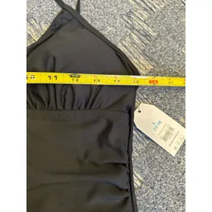 Time and Tru Black One Piece Swimsuit Mesh Inset Ruched Hi Cut Women's Large NEW thumbnail 3