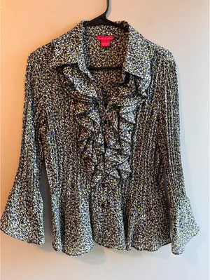 Sunny Leigh Pleated Ruffle Floral Blouse Y2K Career Top thumbnail 1