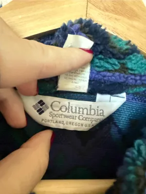 Vintage 90s Columbia Fleece Jacket Women’s XL Teal Purple Geometric Full Zip thumbnail 4