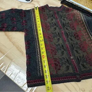 Vintage Cherry Lewis England Wool Jacquard Heritage Cardigan Sweater‎ Olive Med thumbnail 9