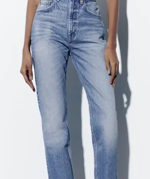 Zara size 6 denim light blue cute high rise straight leg 28 thumbnail 1