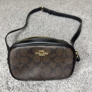 Coach Signature Canvas Camera Bag Belt Bag Crossbody Brown Black 2 Straps thumbnail 2