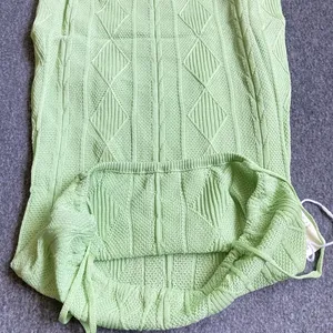 Light Green Cable Knit Diamond Bodycon‎ Mini Dress Spaghetti Strap XS thumbnail 6