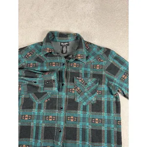 WRANGLER S Retro Punch Boyfriend Flannel‎ Shacket Aztec southwestern print Pearl thumbnail 2