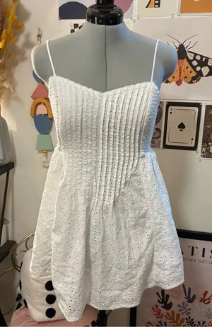 Aerie White Eyelet Smocked Mini Dress XS thumbnail 1