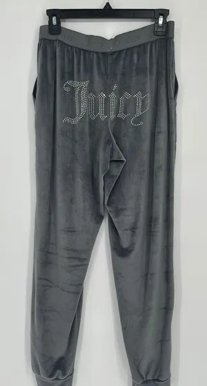 Juicy‎ Couture Velour Rhinestone Logo Jogger Women S Gray Sleep Pants Y2K Retro thumbnail 1