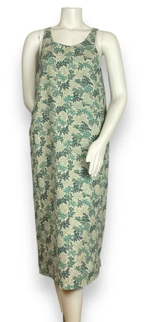 Handmade Shift Dress Leafy Pattern Print Sleeveless‎ Green Nature Midi Pockets thumbnail 1