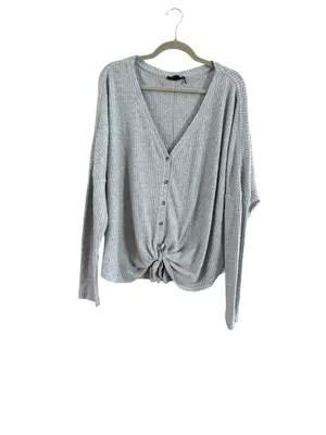 Women's Out From Under Grey Long Sleeve Tie Front Waffle Knit Top Size XL thumbnail 8
