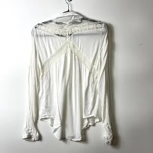 Free People White Lace Panel Rayon Gauze Button Down Blouse Small Boho Top thumbnail 8