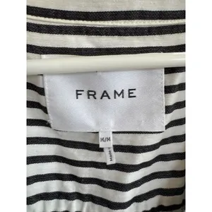 Frame striped linen blend shirred short sleeve top size medium thumbnail 3