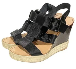 Coach Size 9.5 Black Maryanne Logo Platform Sandal Espadrille Cork Wedge Heels thumbnail 1
