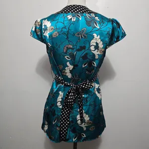 Vintage Forever 90s Teal Floral Butterfly Babydoll Blouse L Coquette Fairy thumbnail 5