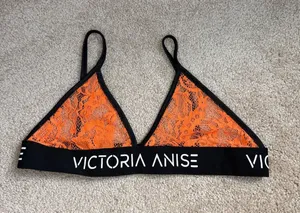 Victoria's Secret Victory Anise Orange Triangle Lace Pullover Bralette. Size Large thumbnail 1