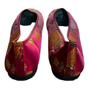 Embroidered Floral Ballet Flats Red Brocade Asian Inspired Slip-On Shoes 7.5 thumbnail 5
