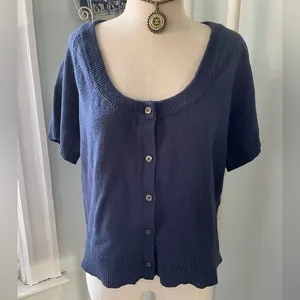 Madewell Linden Scoop Short Sleeve Cropped Cardigan Sweater - Size L thumbnail 1