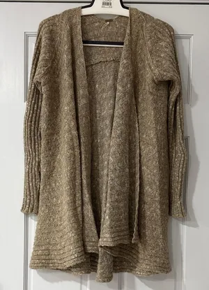 Free People Cozy Tan Women's Sweater Beached Shelled Size XS Oversized thumbnail 1