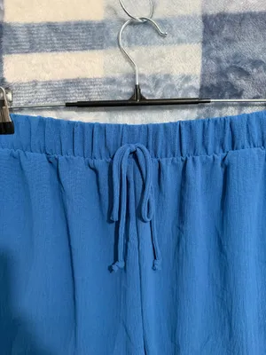 Haute Fox Blue Crinkle Short Sleeve Button-Up Shirt and Drawstring Shorts Set 2X thumbnail 7